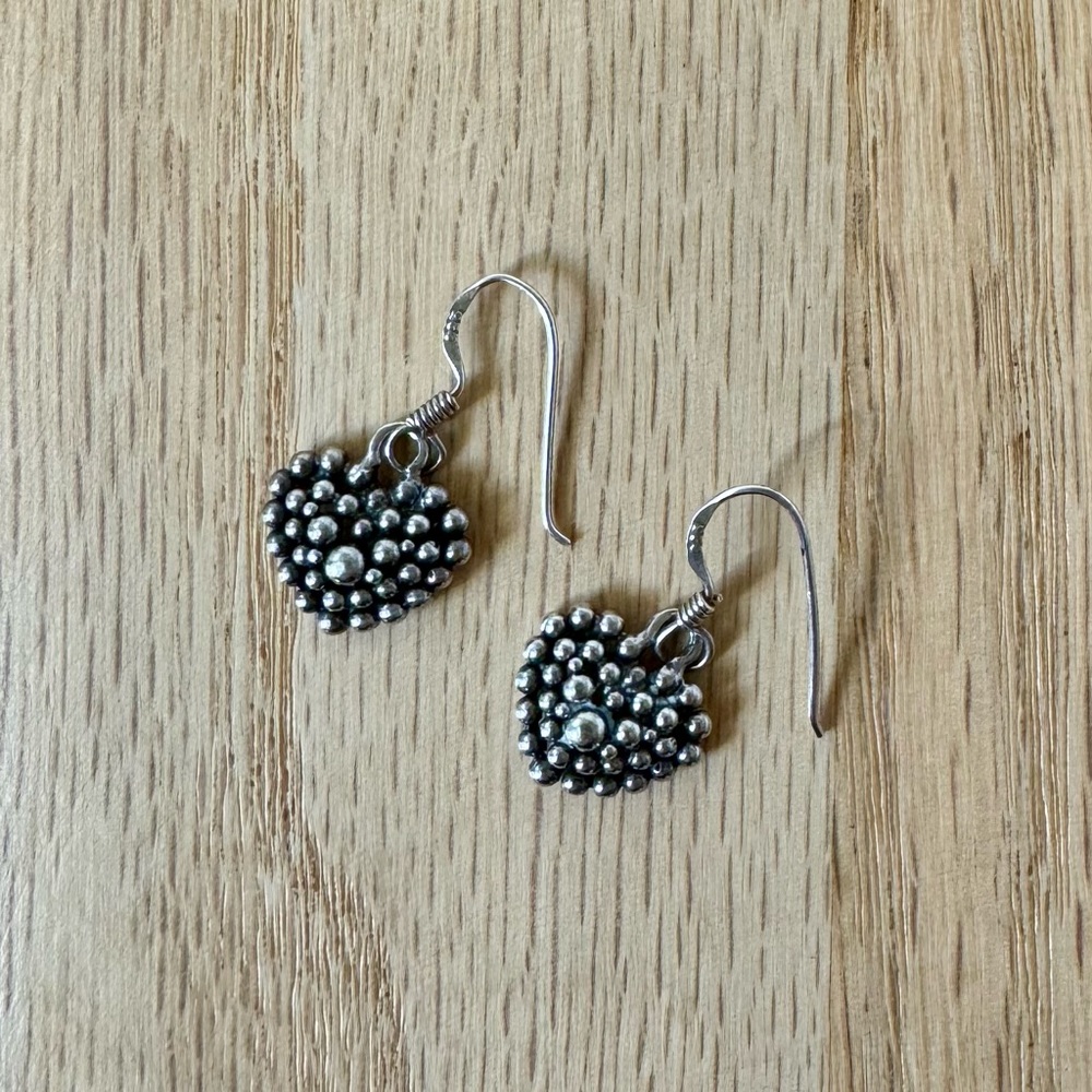 Sterling silver solid 925 heart dots dangle earrings hook jewelry gift